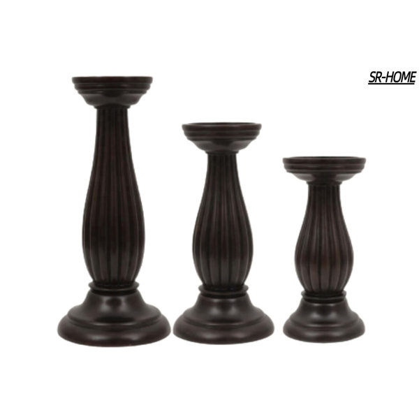 SRHOME Pedestal Candle Holders Mango Wood Candle Holder Pillar Candle Holders 3 Piece